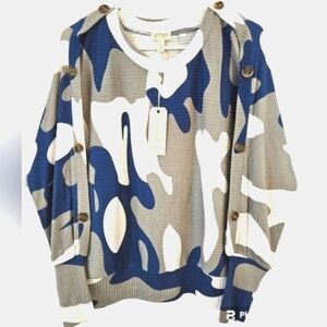 GREIGE CAMO PULL OVER LONG SLEEVE SZ L BLUE GRAY WHITE
